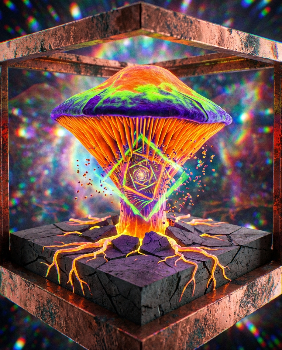 Generated artwork from bioluminescent-brutalist-mycology